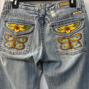 Stylish Blue Jeans with Floral Embroidery
